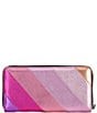 Color:Pink - Image 2 - Pink Stripe Zip Around Metallic Leather Wallet