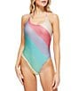 Color:Open Pink - Image 1 - Rainbow Stripe Halter Tie One Piece Swimsuit