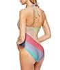 Color:Open Pink - Image 2 - Rainbow Stripe Halter Tie One Piece Swimsuit