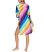 Color:Multi - Image 2 - Resort Printed Point Collar Long Sleeve Shirt Dress Swim Cover-Up