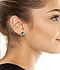 Color:Green - Image 2 - Signature Eagle Baguette Stone Stud Earrings