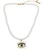 Color:Pearl - Image 1 - Signature Crystal Evil Eye Pearl Short Pendant Necklace