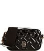 Color:Black - Image 1 - Small Quilted Black Shiny Leather Camera Crossbody Bag