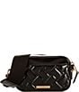 Color:Black - Image 2 - Small Quilted Black Shiny Leather Camera Crossbody Bag