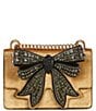 Color:Gold - Image 1 - Small Velvet Crystal Bow Crossbody Bag