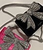 Color:Black - Image 5 - Small Velvet Rhinestone Bow Sueded Fabric Shoulder Crossbody Bag