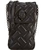 Kurt Geiger London Solid Black Quilt Phone Crossbody Bag, Color:Black - Image 1