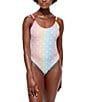 Color:Open White - Image 1 - Southbank Printed Scoop Neck High Leg One Piece Swimsuit
