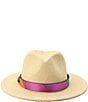 Color:Natural - Image 1 - Straw Fedora With Rainbow Leather Band