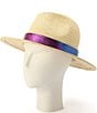 Color:Natural - Image 4 - Straw Fedora With Rainbow Leather Band