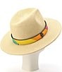 Color:Natural - Image 5 - Straw Fedora With Rainbow Leather Band
