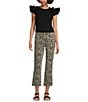 KUT from the Kloth Kelsey Leopard Print High Rise Ankle Flare Leg Jeans, Color:Sage - Image 3