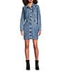 KUT from the Kloth Arlington Stretch Denim Point Collar Long Sleeve Button Down A-Line Dress, Color:Medium Wash - Image 3