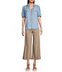 KUT from the Kloth Harriet Point Collar Short Ballon Sleeve Button Down Top, Color:Medium Wash - Image 3