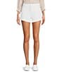 Color:Optic White - Image 1 - High Rise Roll Up Raw Hem Shorts