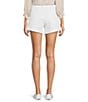 Color:Optic White - Image 2 - High Rise Roll Up Raw Hem Shorts