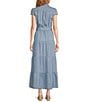 KUT from the Kloth Maxi Point Collar V-Neck Cap Sleeve Light Wash Tiered Denim Maxi Dress, Color:Light Wash - Image 2