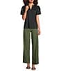 KUT from the Kloth Meg Linen Blend Wide Leg Pants, Color:Forest - Image 3