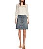 Color:Helpful Wash Medium - Image 3 - Rose High Waist Button Front Stretch Denim Skirt