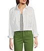 KUT from the Kloth Rumi Stretch Twill Point Collar Long Sleeve Cropped Jacket, Color:White - Image 1