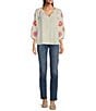 KUT from the Kloth Stevie High Rise Straight Leg Exposed Button Fly Denim Jeans, Color:Fire With Medium Base Wash - Image 3