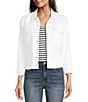 KUT from the Kloth Stretch Denim Point Collar Long Sleeve Jacket, Color:Optic White - Image 1