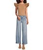 Color:Check With Light - Image 3 - Stretch Mid Rise Wide Leg Roll Cuff Jean