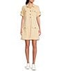 KUT from the Kloth Terra Point Collar Short Sleeve Button Front Cargo Shirt Dress, Color:Yellow - Image 1