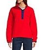 L.L.Bean Bean's Classic Fleece Stand Collar Long Sleeve Stretch Binding Side Pocket Snap Placket Pullover, Color:Lobster Red - Image 1