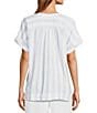 L.L.Bean Cloud Gauze Sea Salt Stripe Split V-Neckline Short Sleeve Top, Color:Sea Salt Stripe - Image 2