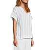 L.L.Bean Cloud Gauze Sea Salt Stripe Split V-Neckline Short Sleeve Top, Color:Sea Salt Stripe - Image 3
