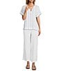 L.L.Bean Cloud Gauze Sea Salt Stripe Split V-Neckline Short Sleeve Top, Color:Sea Salt Stripe - Image 5