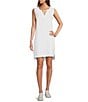 Color:White - Image 1 - Cloud Gauze Split V Neckline Sleeveless Cover-Up Dress
