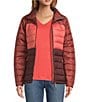 L.L.Bean Colorblock Quilt Stand Collar Down Jacket, Color:Burgundy Brown/Rosewoood - Image 1