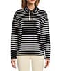 Color:Classic Navy/Sailcloth - Image 1 - Heritage Mariner Cotton Jersey Striped Funnel Neck Long Sleeve Top
