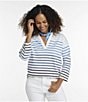 Color:Blue Ombre - Image 4 - Heritage Stripe Collared V-Neck 3/4 Sleeve Polo Shirt