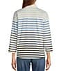 Color:Blue Ombre - Image 2 - Heritage Stripe Collared V-Neck 3/4 Sleeve Polo Shirt