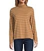 L.L.Bean Knit Turtleneck Horizontal Stripe Long Sleeve Tee, Color:Toasted Coconut/Boulder - Image 1
