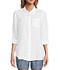 L.L.Bean Linen Long Sleeve Button Front Tunic, Color:White - Image 1