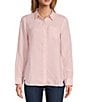 Color:Shell Pink - Image 1 - Linen Long Sleeve Button Front Tunic