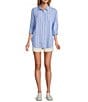 L.L.Bean Linen Long Sleeve Striped Button Front Tunic, Color:Arctic Blue Stripe - Image 3