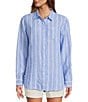 L.L.Bean Linen Long Sleeve Striped Button Front Tunic, Color:Arctic Blue Stripe - Image 4