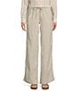 Color:Oatmeal - Image 1 - Linen Pull-On Drawstring Pants