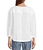 L.L.Bean Linen Split Round Neck Long Sleeve Blouse, Color:White - Image 2