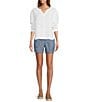 L.L.Bean Linen Split Round Neck Long Sleeve Blouse, Color:White - Image 3