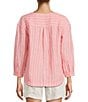 L.L.Bean Linen Striped Split Round Neck Long Sleeve Blouse, Color:Dark Salmon Stripe - Image 2