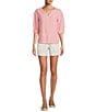 L.L.Bean Linen Striped Split Round Neck Long Sleeve Blouse, Color:Dark Salmon Stripe - Image 3