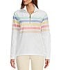 Color:White Multi Stripe - Image 1 - Peaks Island Mock Neck Quarter Zip Raglan Long Sleeve Jacket