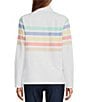 L.L.Bean Peaks Island Mock Neck Quarter Zip Raglan Long Sleeve Jacket, Color:White Multi Stripe - Image 2