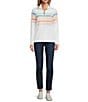 L.L.Bean Peaks Island Mock Neck Quarter Zip Raglan Long Sleeve Jacket, Color:White Multi Stripe - Image 3